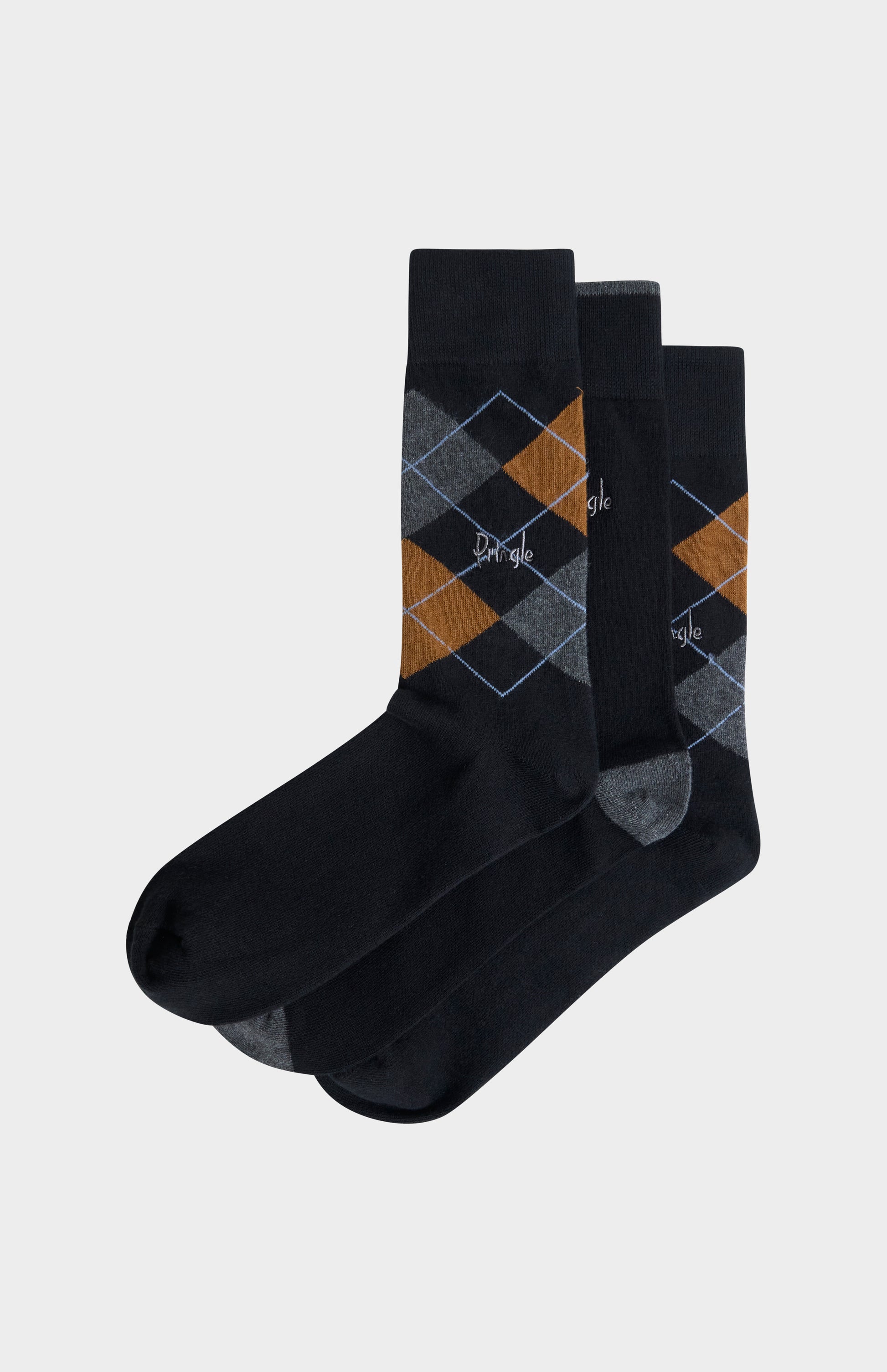 Pringle Men’s Argyle Cotton Jacquard Socks in Black, Charcoal & Camel