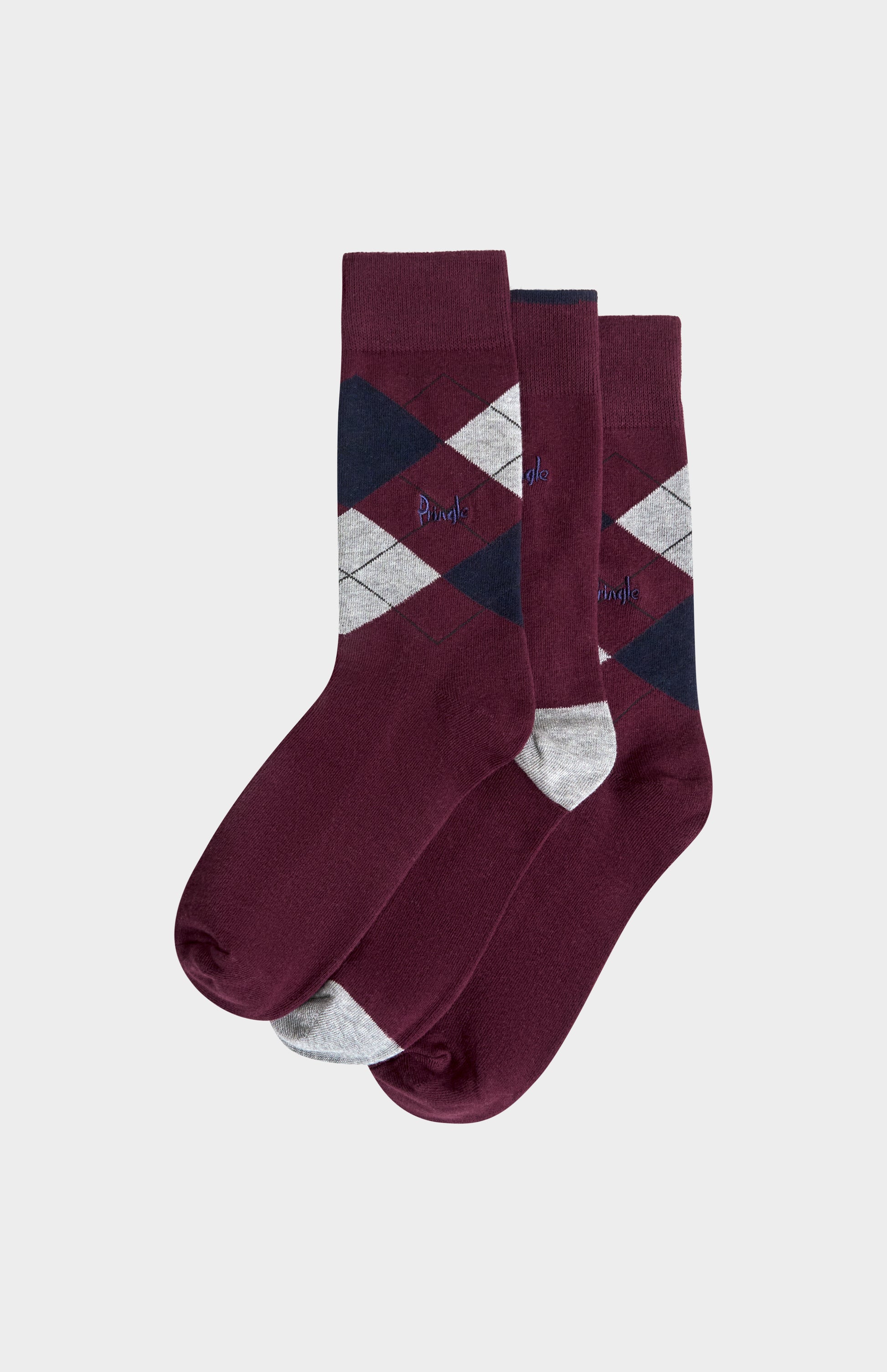 Pringle Men’s Argyle Cotton Jacquard Socks in Burgundy, Navy & Grey