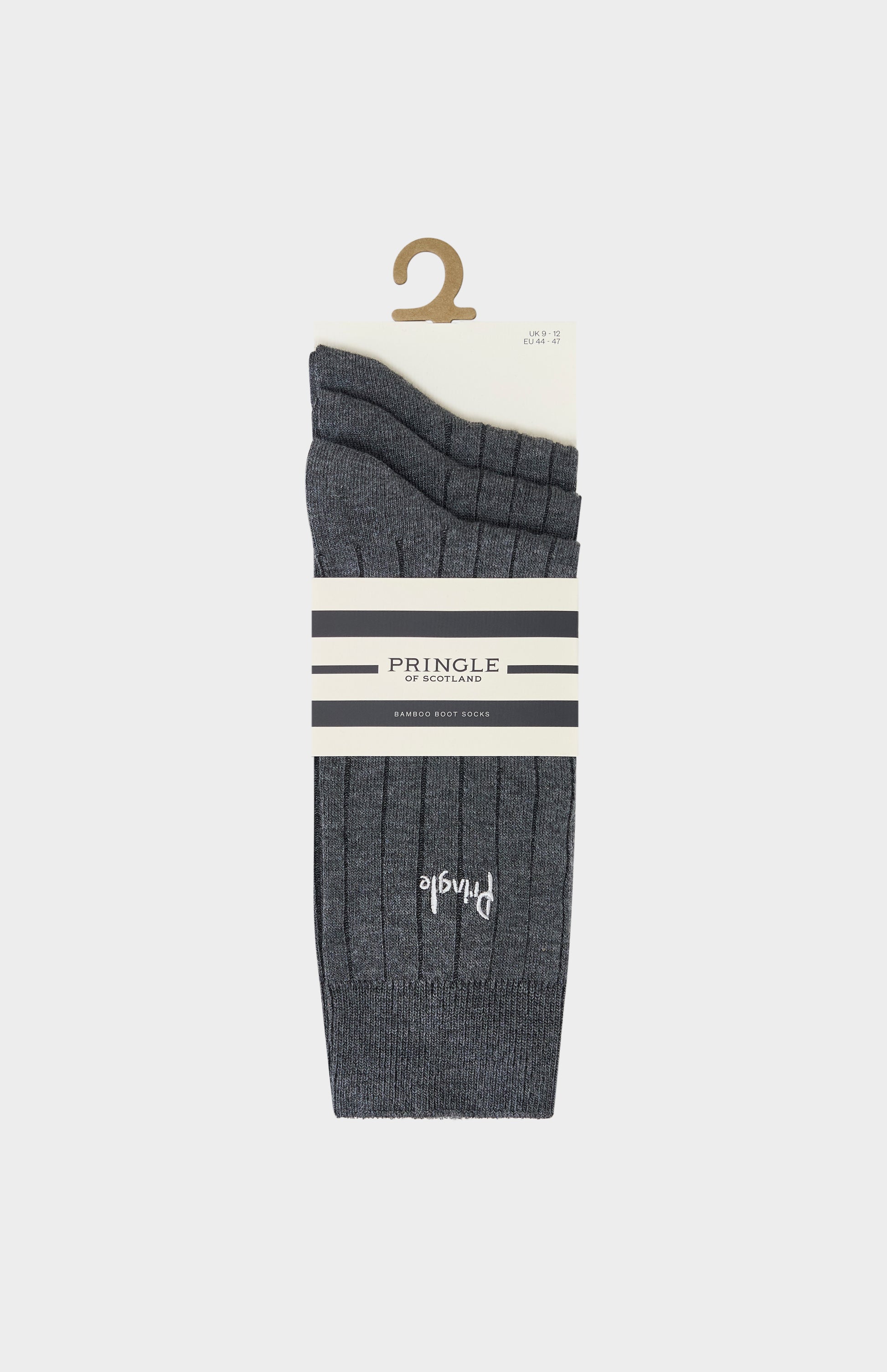 a pack of charcoal coloured socks on a white background