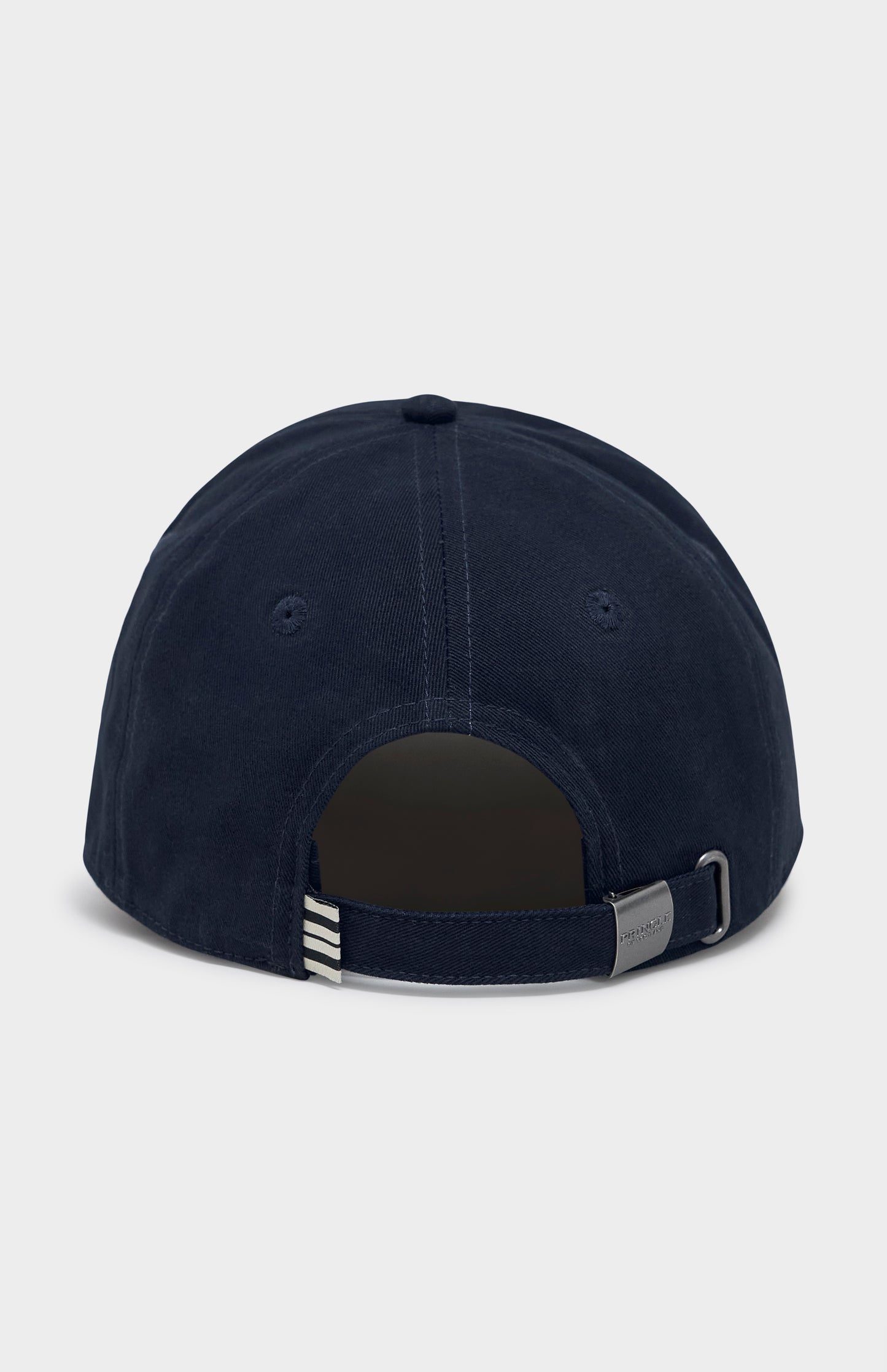 Navy baseball cap from the back, with silver clasp