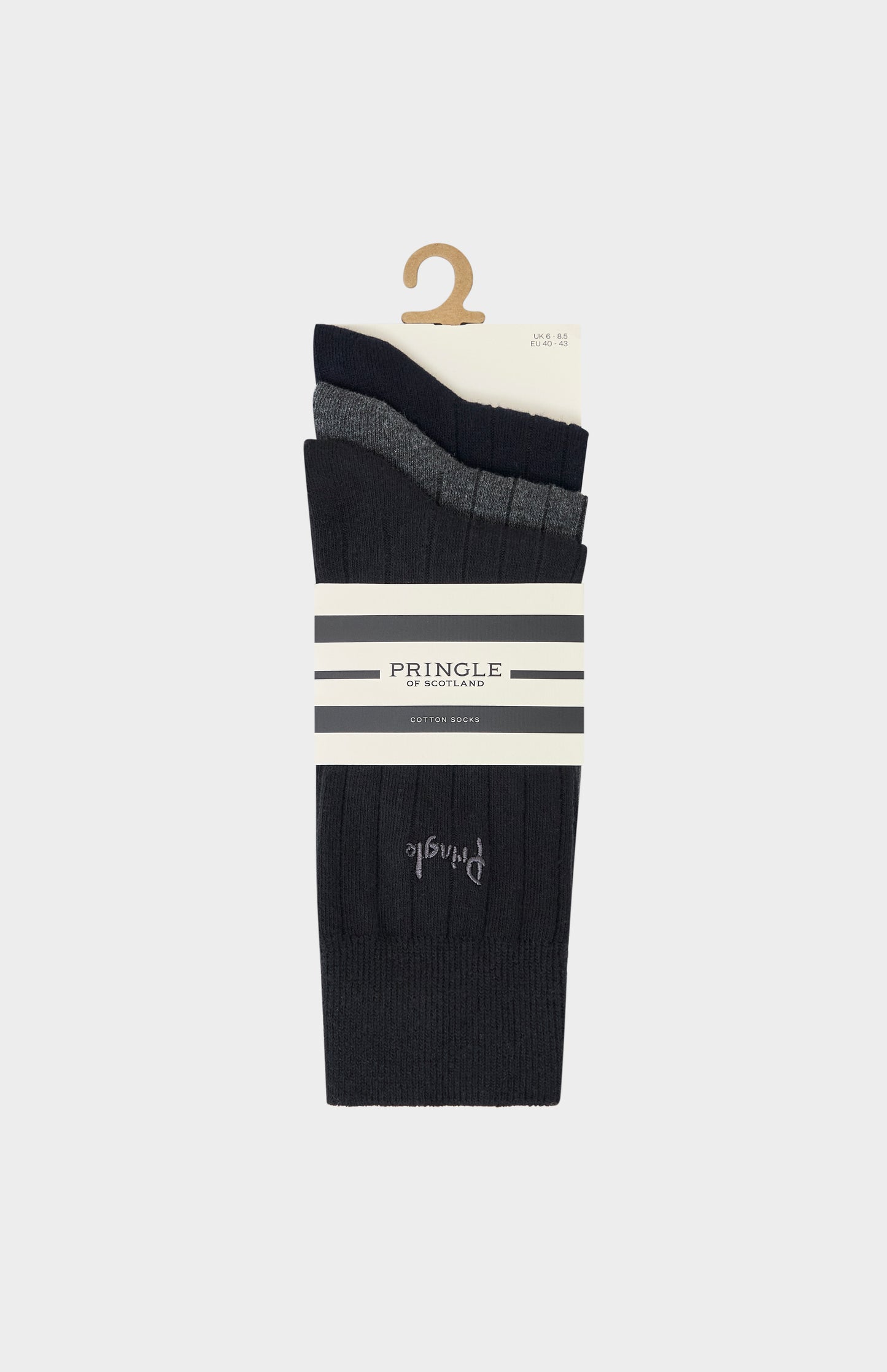 3 Pack of Black and Grey socks on a white background