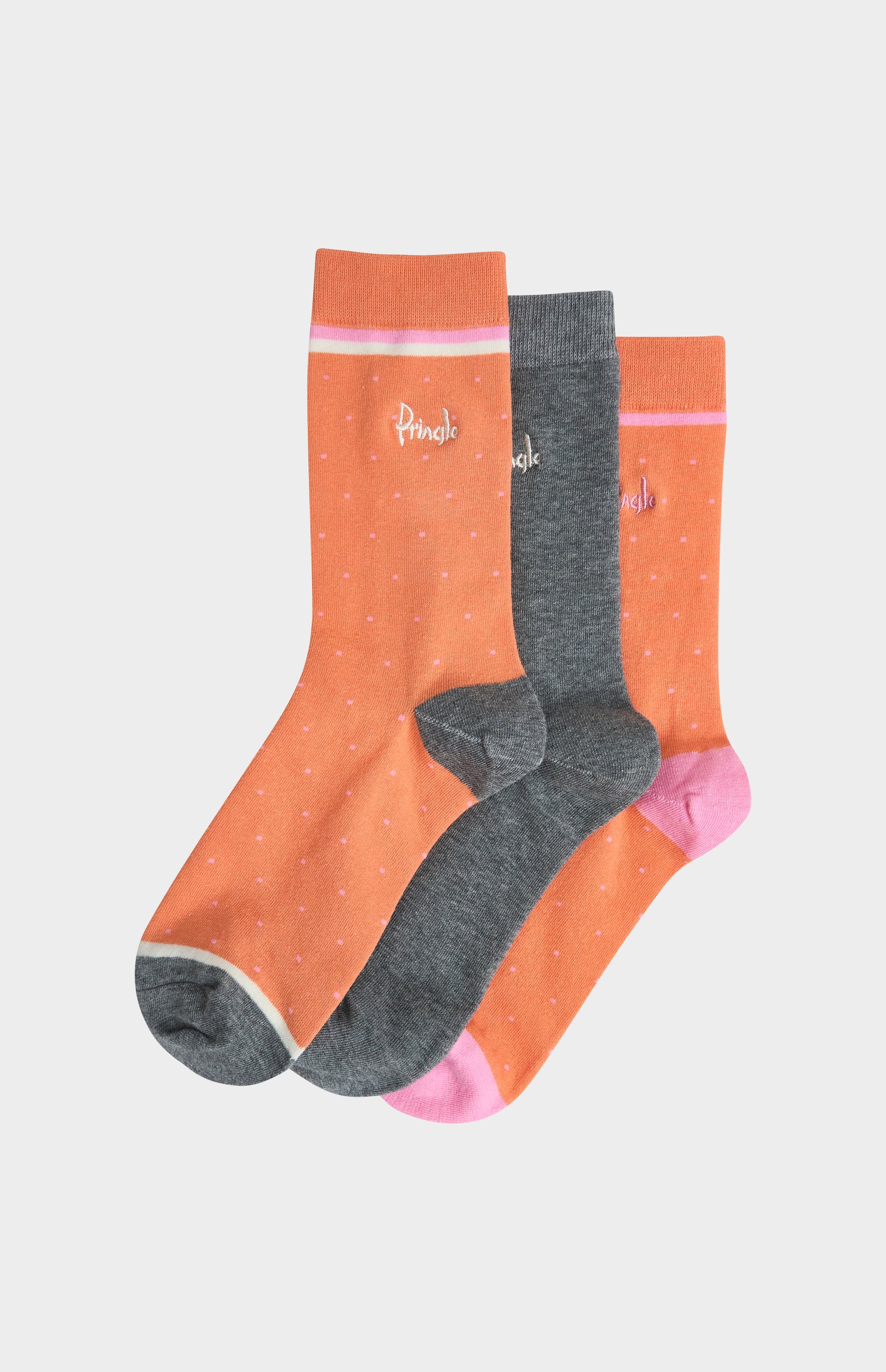 Pringle Women’s Cotton Socks with Polka Dots in Orange and Grey