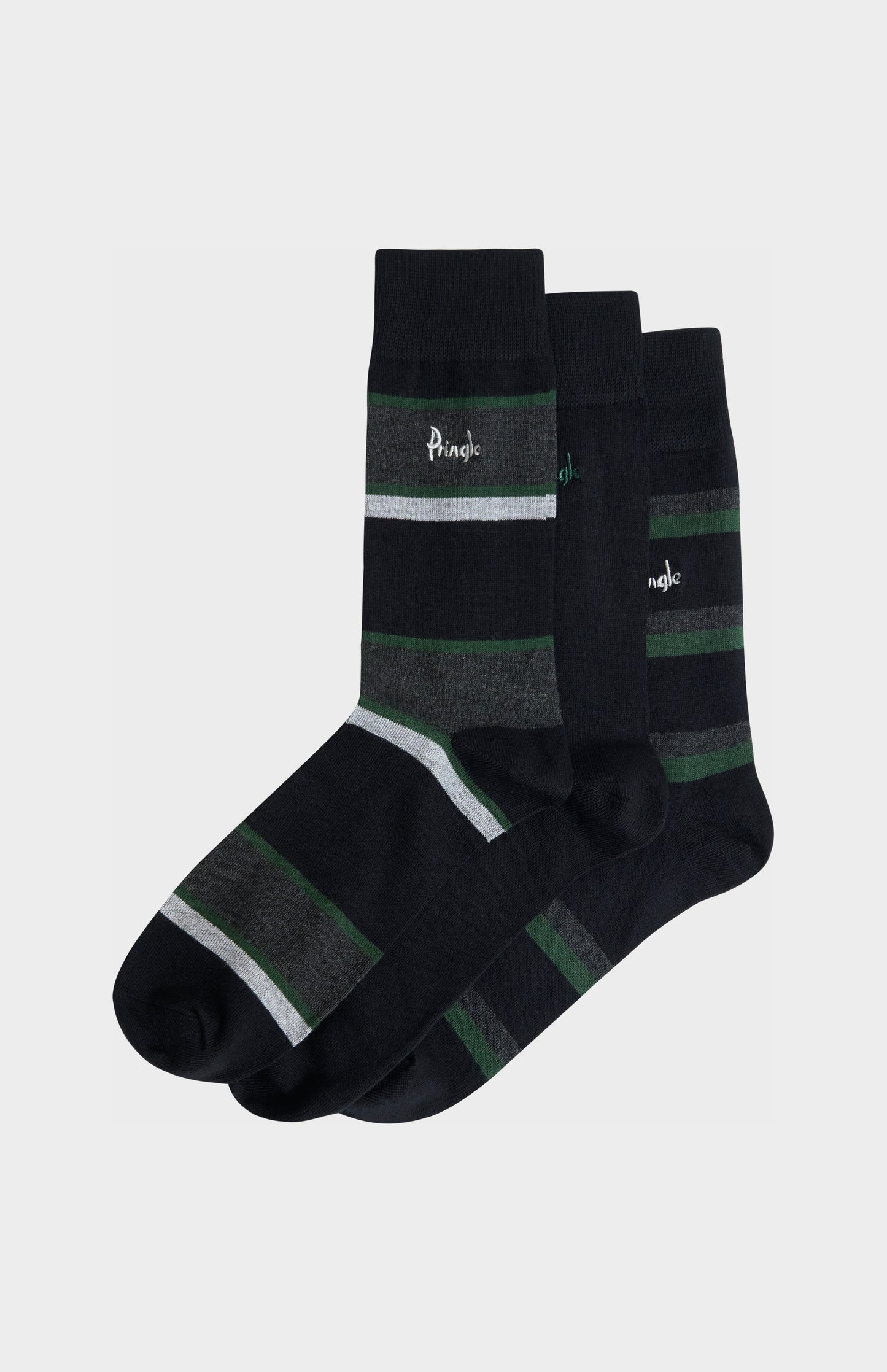 Pringle Men’s Bamboo Jacquard Stripe Socks in Black, Charcoal and Green