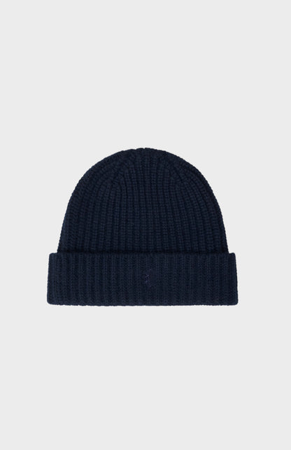 Pringle of Scotland Ribbed Chunky Cashmere Beanie In Navy