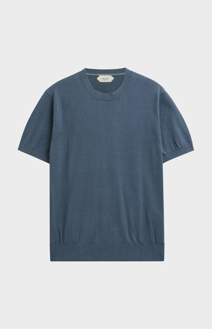 Men's Silk And Cotton Knitted Tee In Blue