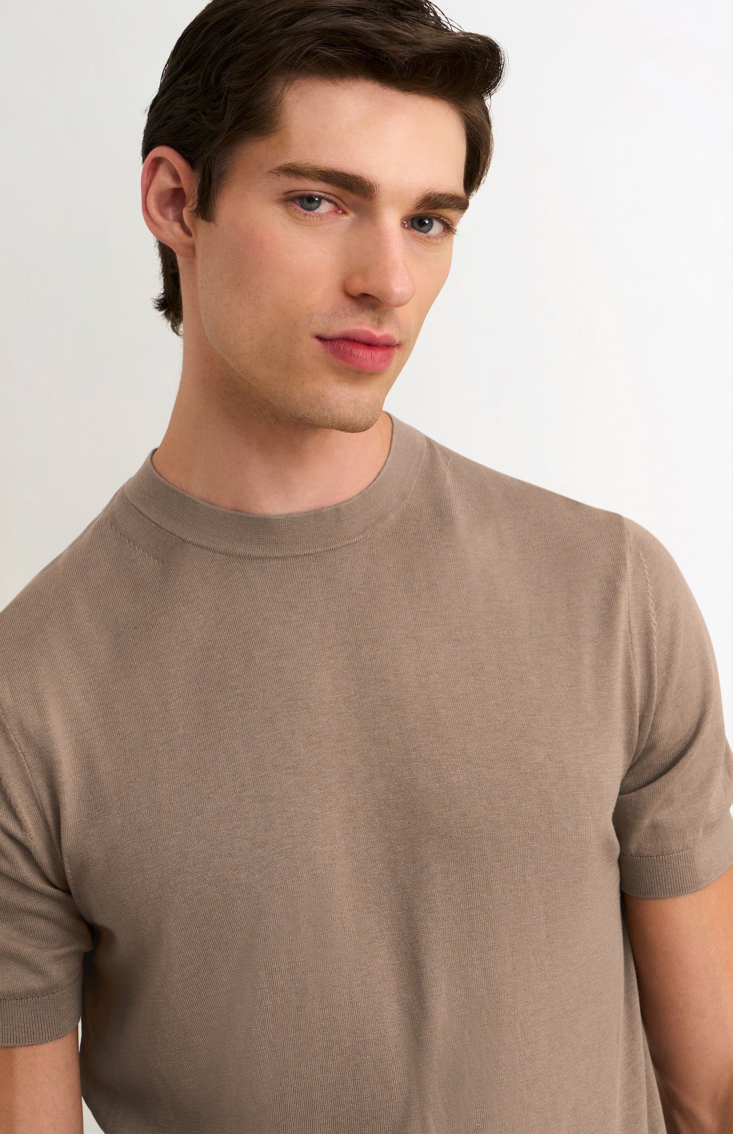 Men's Silk And Cotton Knitted Tee In Mushroom