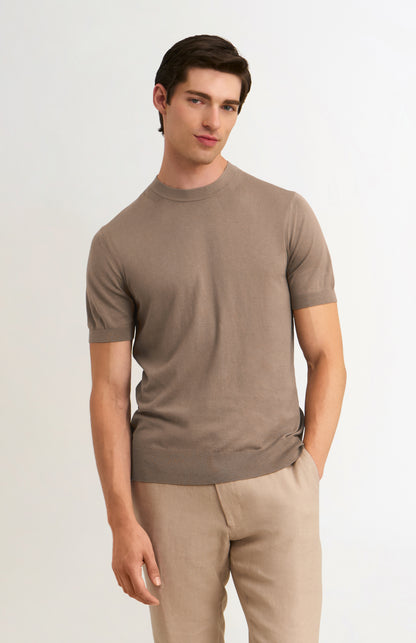 Men's Silk And Cotton Knitted Tee In Mushroom