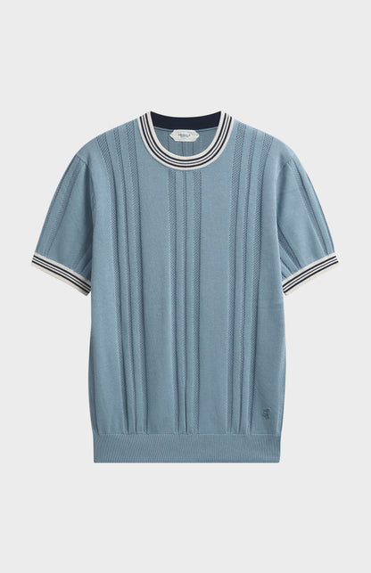 Men's Cotton And Silk Textured House Stripe T-shirt In Light Blue