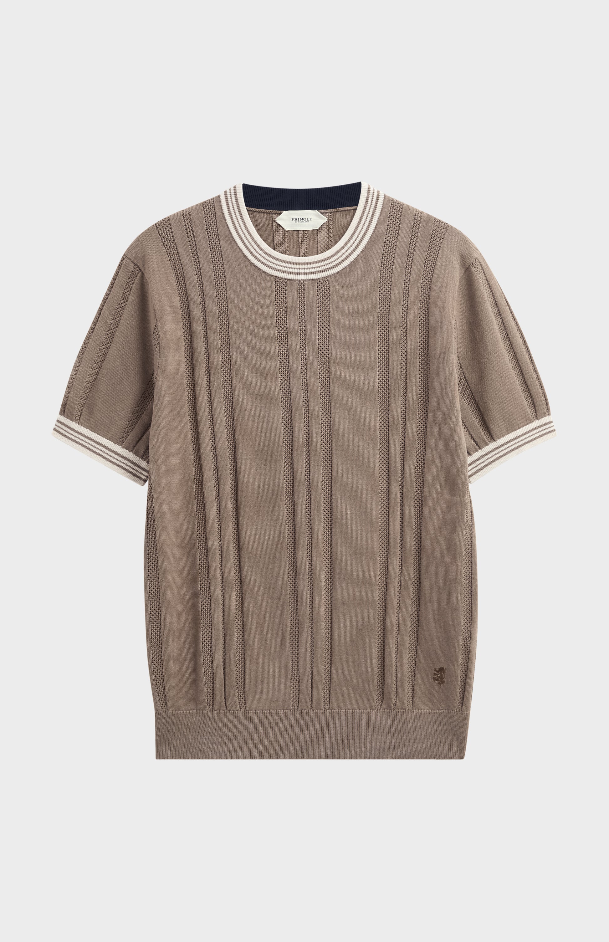 Men's Cotton And Silk Textured House Stripe T-shirt In Mushroom