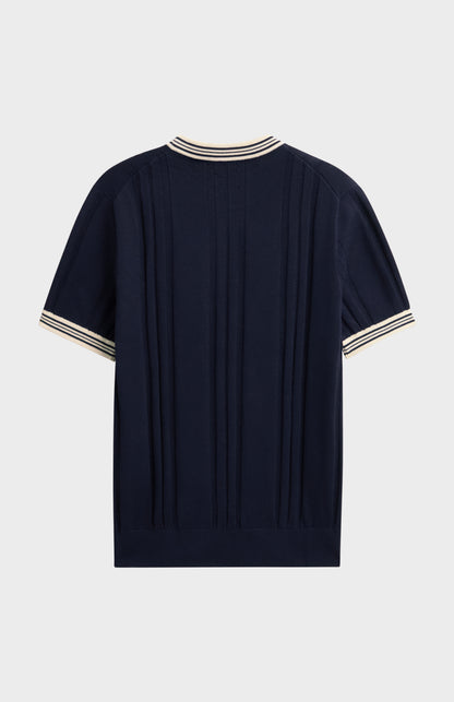 Men's Cotton And Silk Textured House Stripe T-shirt In Navy