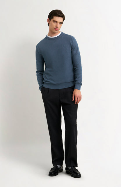 Men's Silk And Cotton Diamond Stitch Crew Neck Jumper In Blue