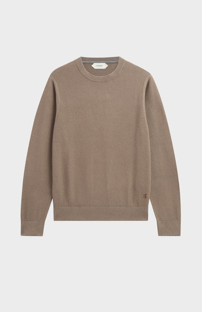 Men's Silk And Cotton Diamond Stitch Crew Neck Jumper In Mushroom