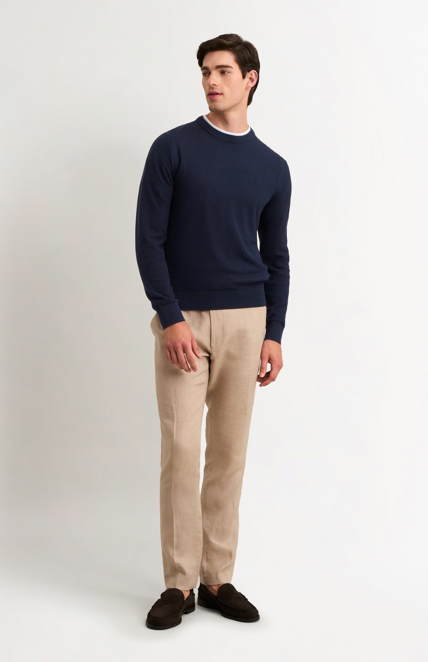 Men's Silk And Cotton Diamond Stitch Crew Neck Jumper In Navy