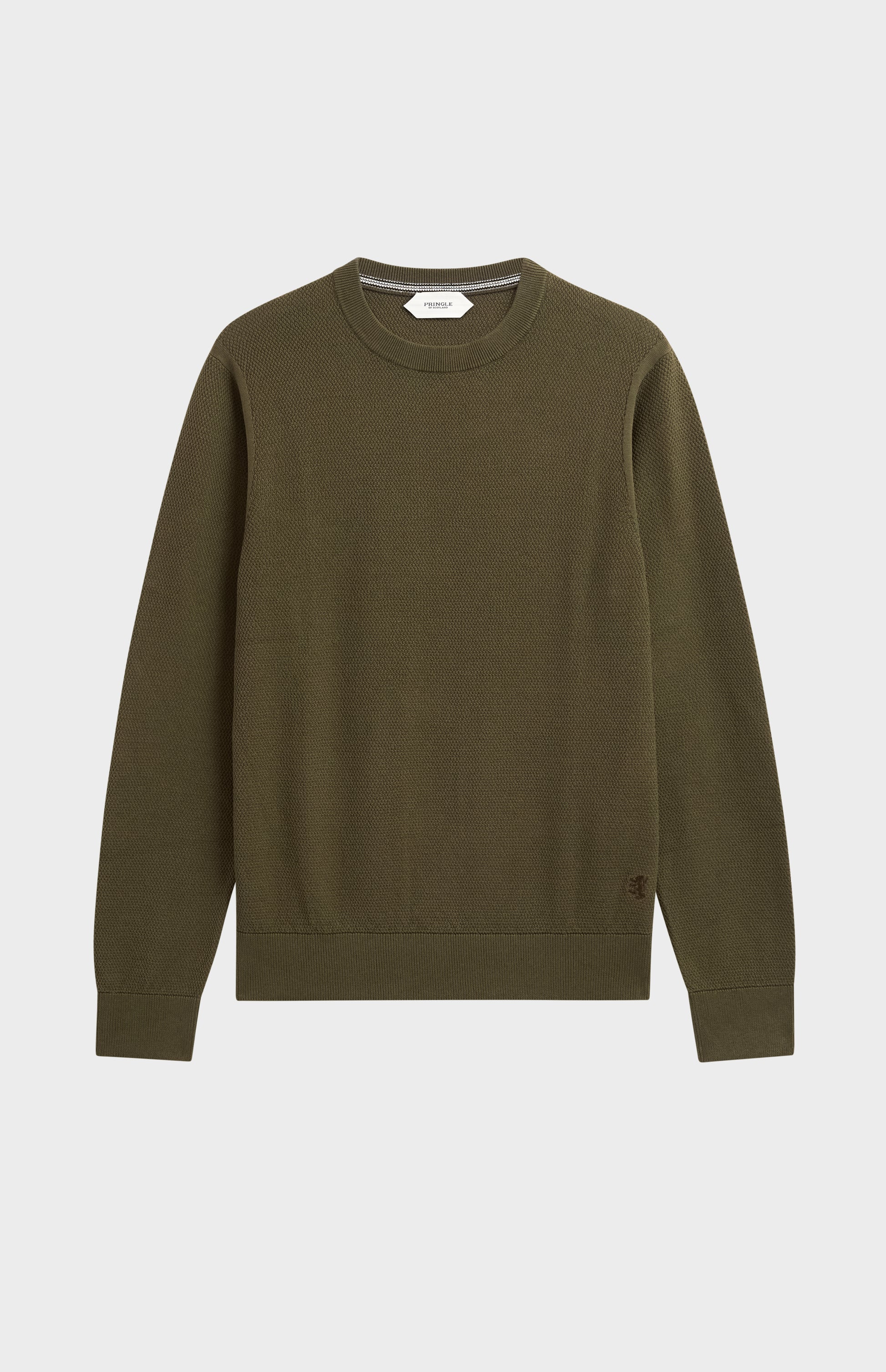 Men's Silk And Cotton Diamond Stitch Crew Neck Jumper In Olive Green