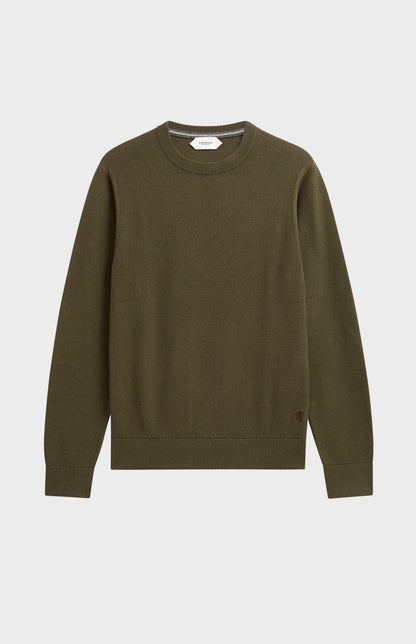 Men's Silk And Cotton Diamond Stitch Crew Neck Jumper In Olive Green