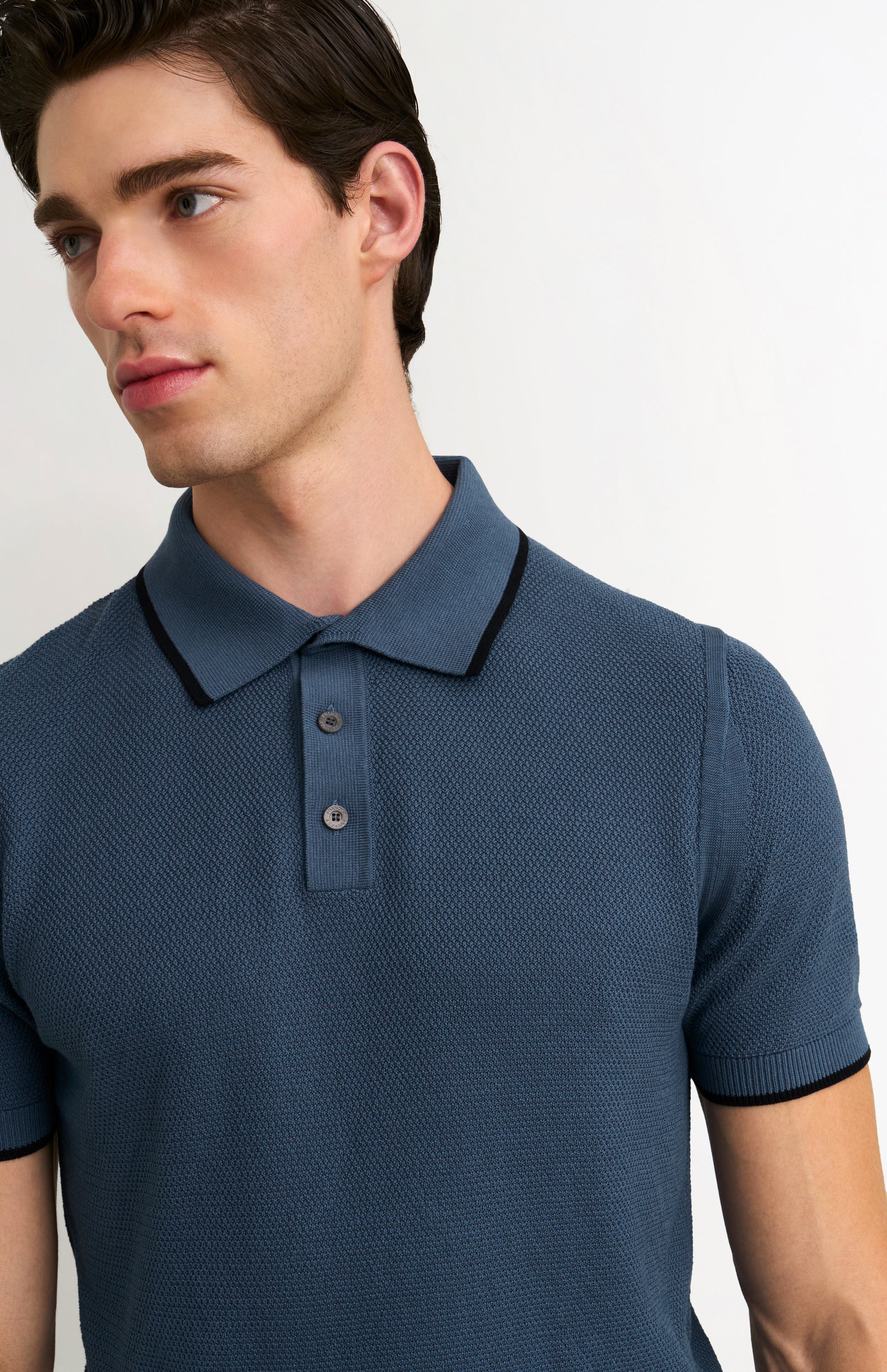 Men's Silk And Cotton Diamond Stitch Polo Shirt In Blue