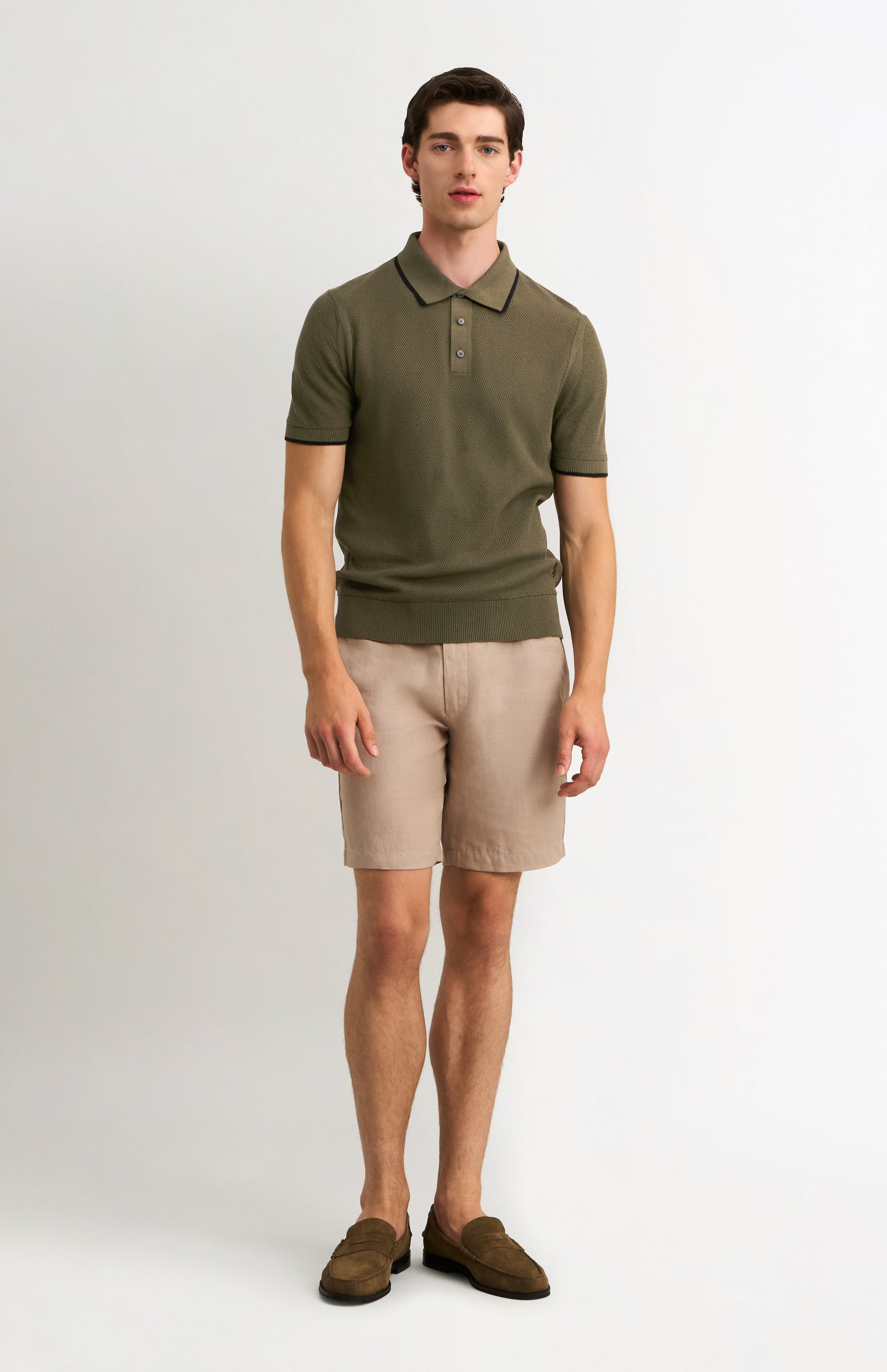Men's Silk And Cotton Diamond Stitch Polo Shirt In Olive Green