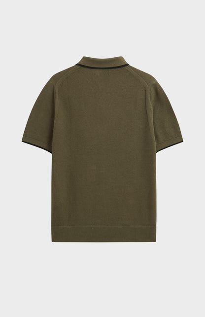 Men's Silk And Cotton Diamond Stitch Polo Shirt In Olive Green