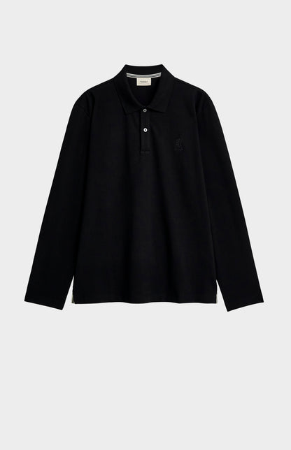 Men's Cotton Pique Long Sleeve Polo Shirt In Black