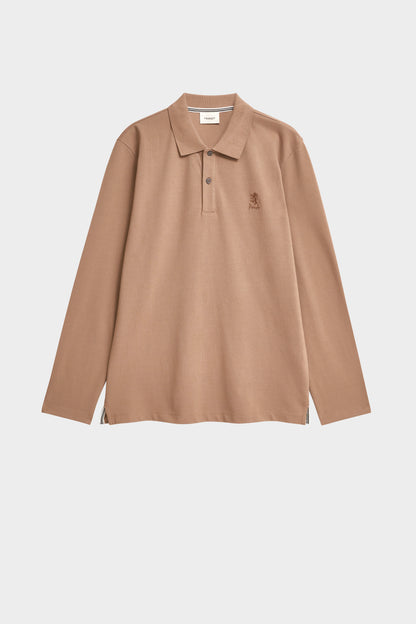 Men's Cotton Pique Long Sleeve Polo Shirt In Mushroom