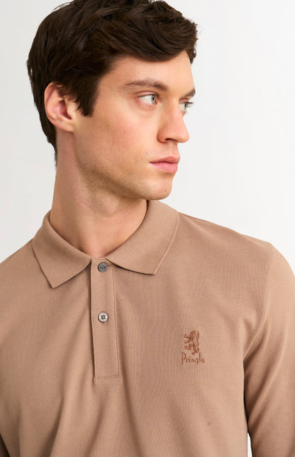 Men's Cotton Pique Long Sleeve Polo Shirt In Mushroom
