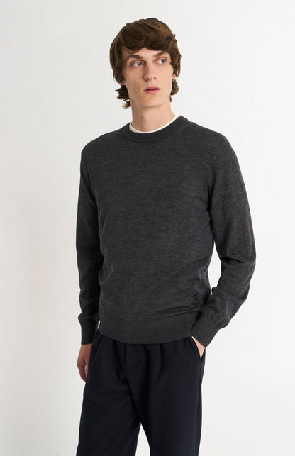 Pringle Men’s Merino Wool Crew Neck Jumper In Charcoal Melange on model