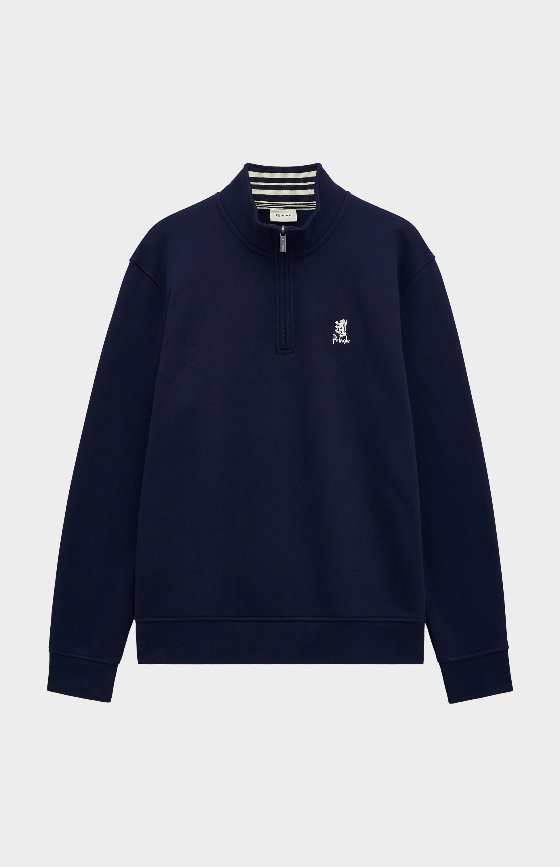 Pringle of Scotland Men's Qtr Zip Track Jumper In Navy Blue flat shot