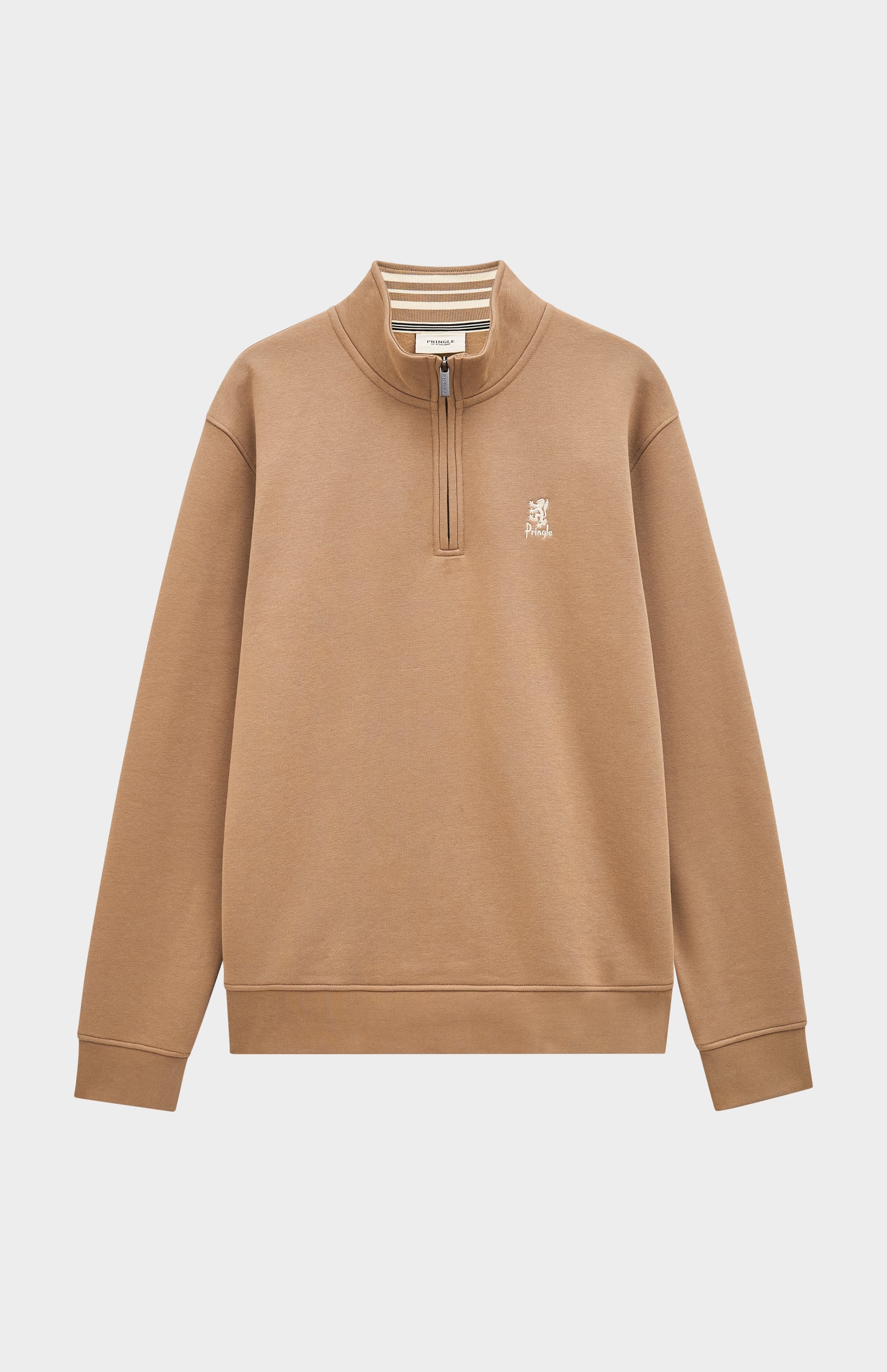 Pringle of Scotland Men's Qtr Zip Track Jumper In Mushroom flat shot