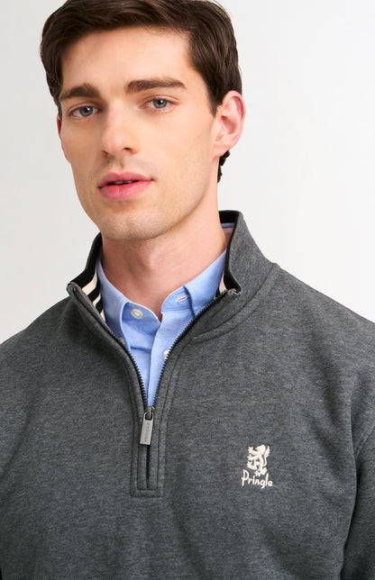 Men's Quarter Zip Track Jumper In Charcoal Melange