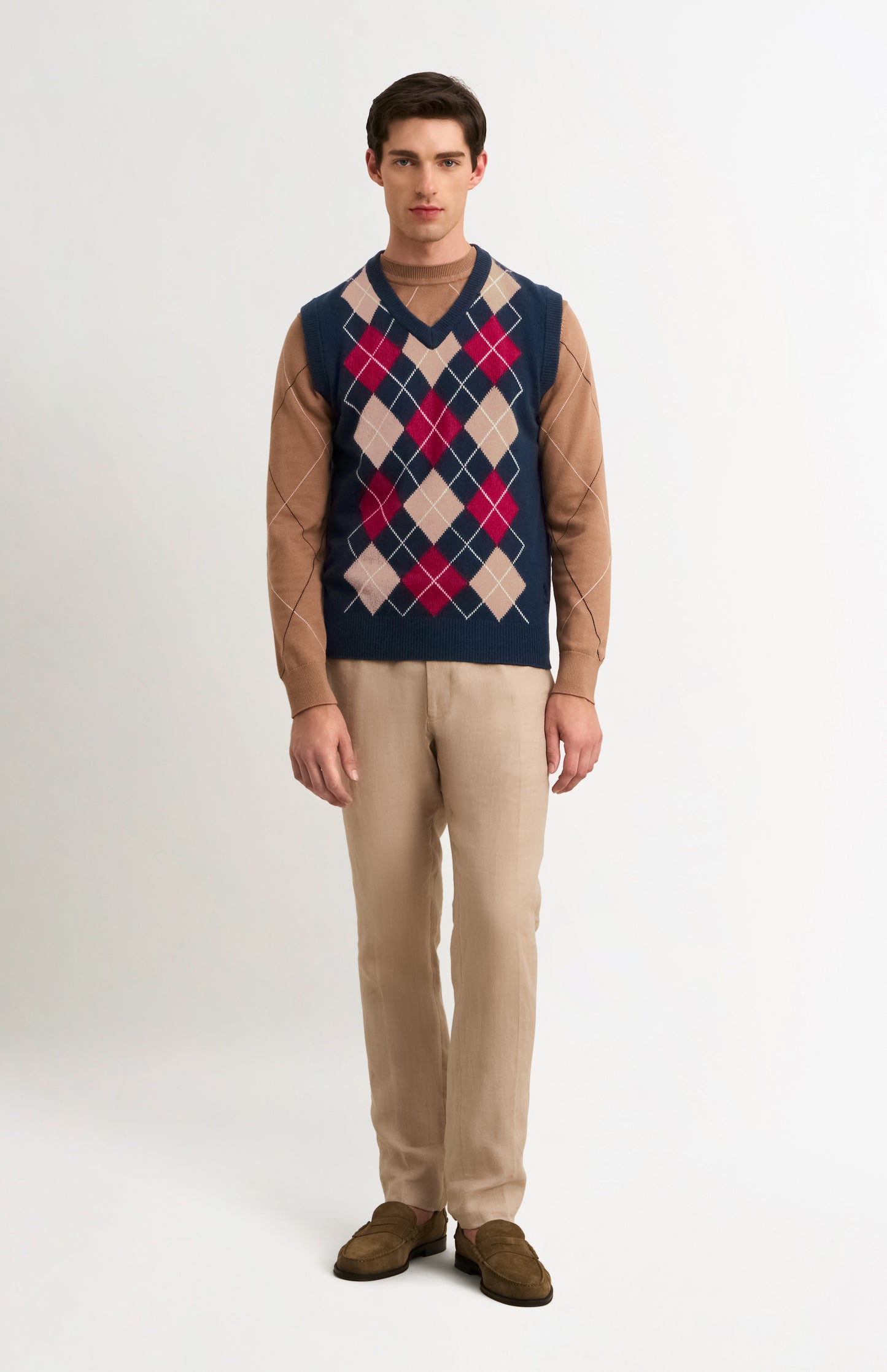 Men's Supersoft Lambswool Argyle V-neck Vest In Navy