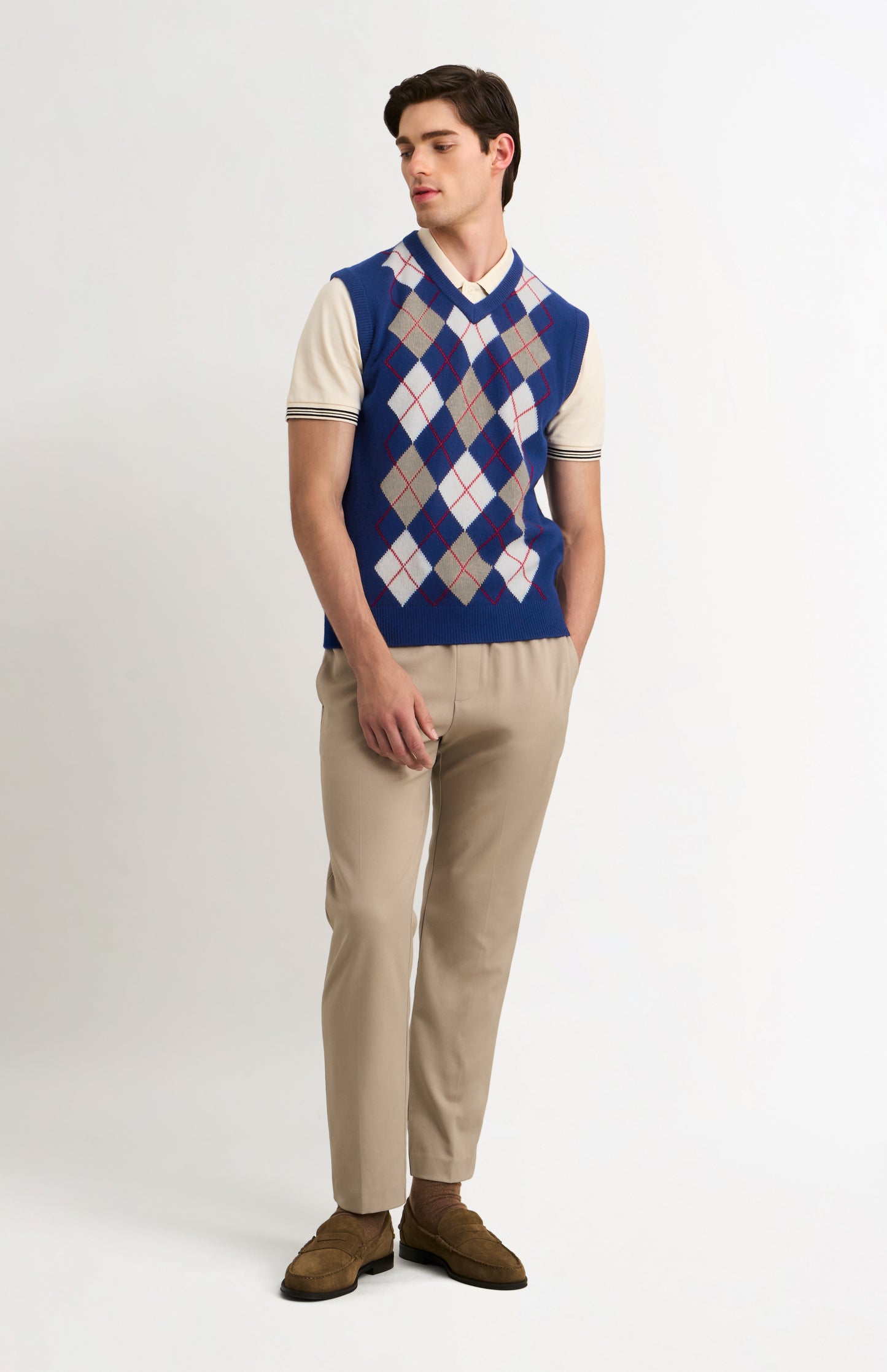 Men's Supersoft Lambswool Argyle V-neck Vest In Royal Blue