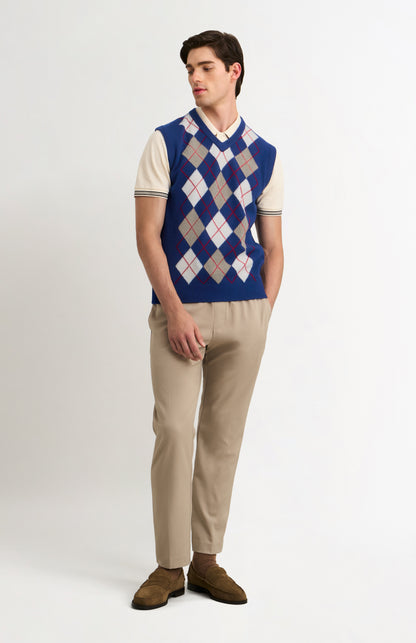Men's Supersoft Lambswool Argyle V-neck Vest In Royal Blue