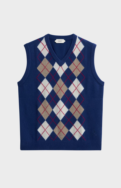 Men's Supersoft Lambswool Argyle V-neck Vest In Royal Blue