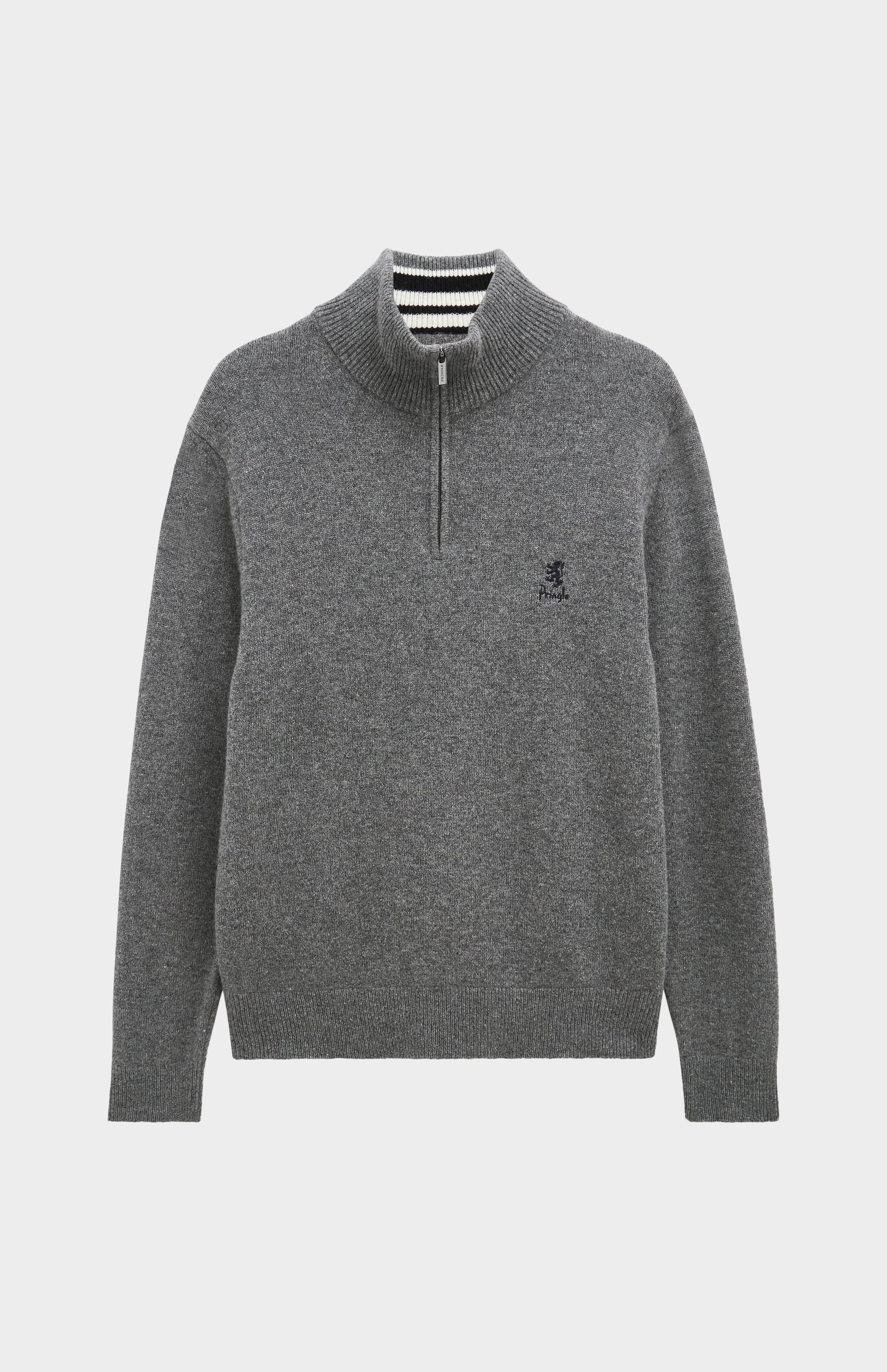 Pringle of Scotland Men’s Lambswool Qtr Zip Jumper In Grey Melange