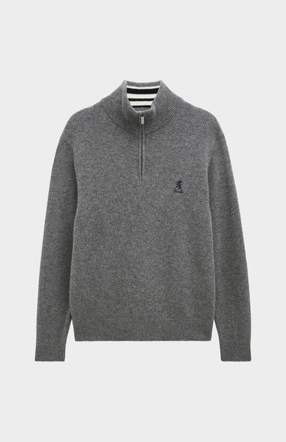 Pringle of Scotland Men’s Lambswool Qtr Zip Jumper In Grey Melange