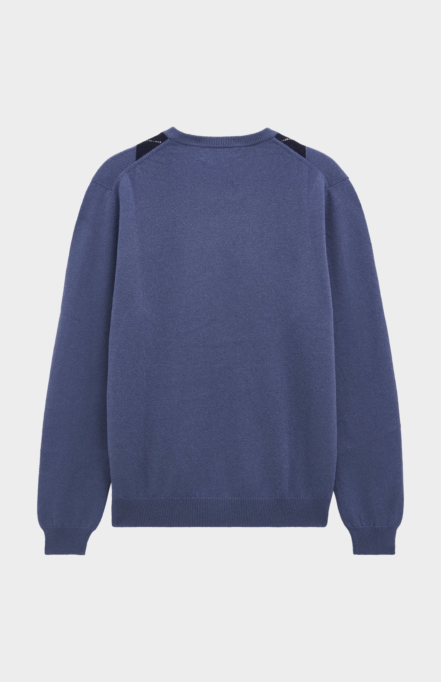 Pringle Men's Crew Neck Cashmere Argyle Jumper in Blue, Navy & Grey rear flat shot