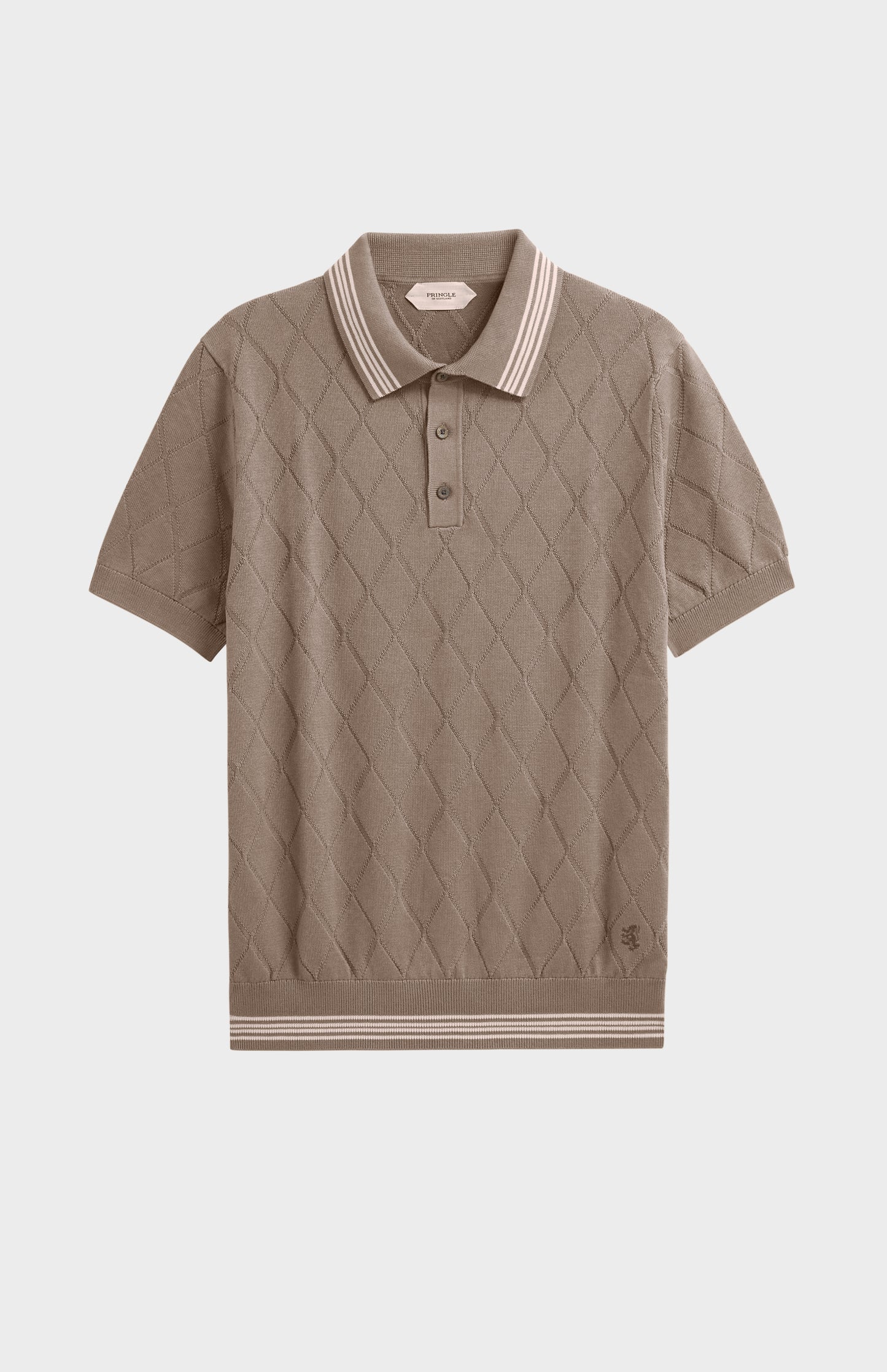 Men's Cotton And Silk Textured Argyle Polo Shirt In Mushroom