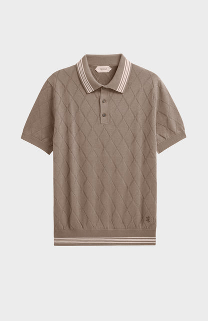 Men's Cotton And Silk Textured Argyle Polo Shirt In Mushroom