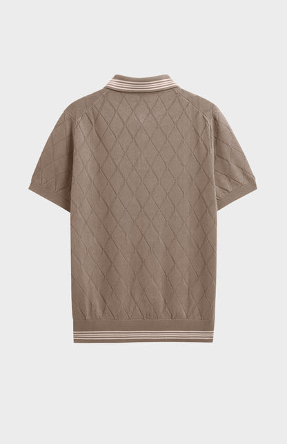 Men's Cotton And Silk Textured Argyle Polo Shirt In Mushroom