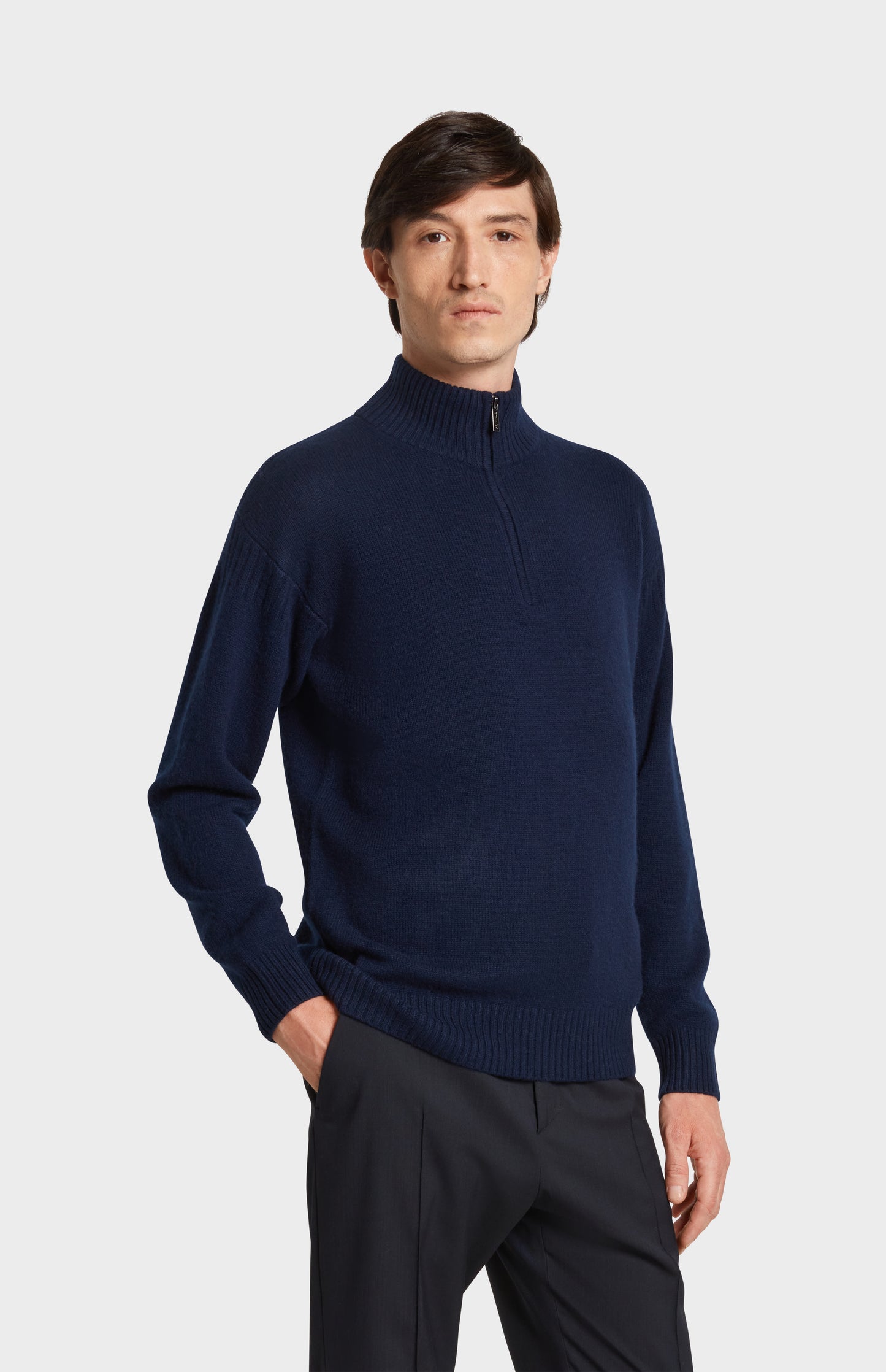 Pringle of Scotland Chunky Qtr Zip Cashmere Jumper in Navy Melange