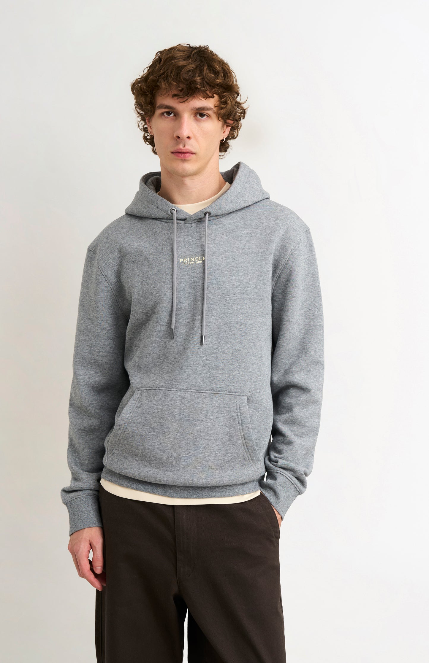 Pringle Men's Hooded Jumper In Grey Melange on model