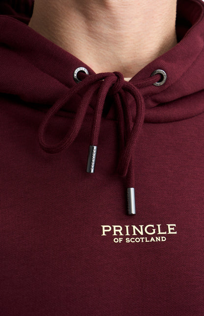 Pringle Men's Hooded Jumper In Burgundy neck detail