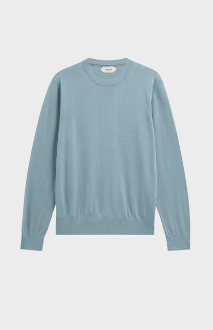 Men's Silk And Cotton Crew Neck Jumper In Light Blue