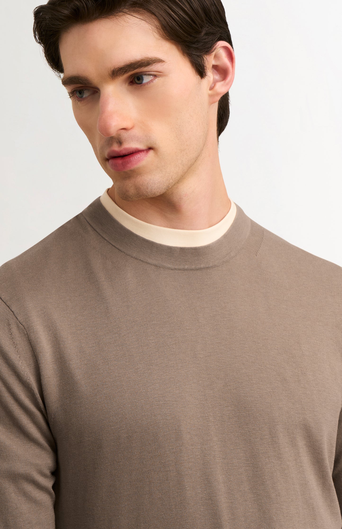 Men's Silk And Cotton Crew Neck Jumper In Mushroom