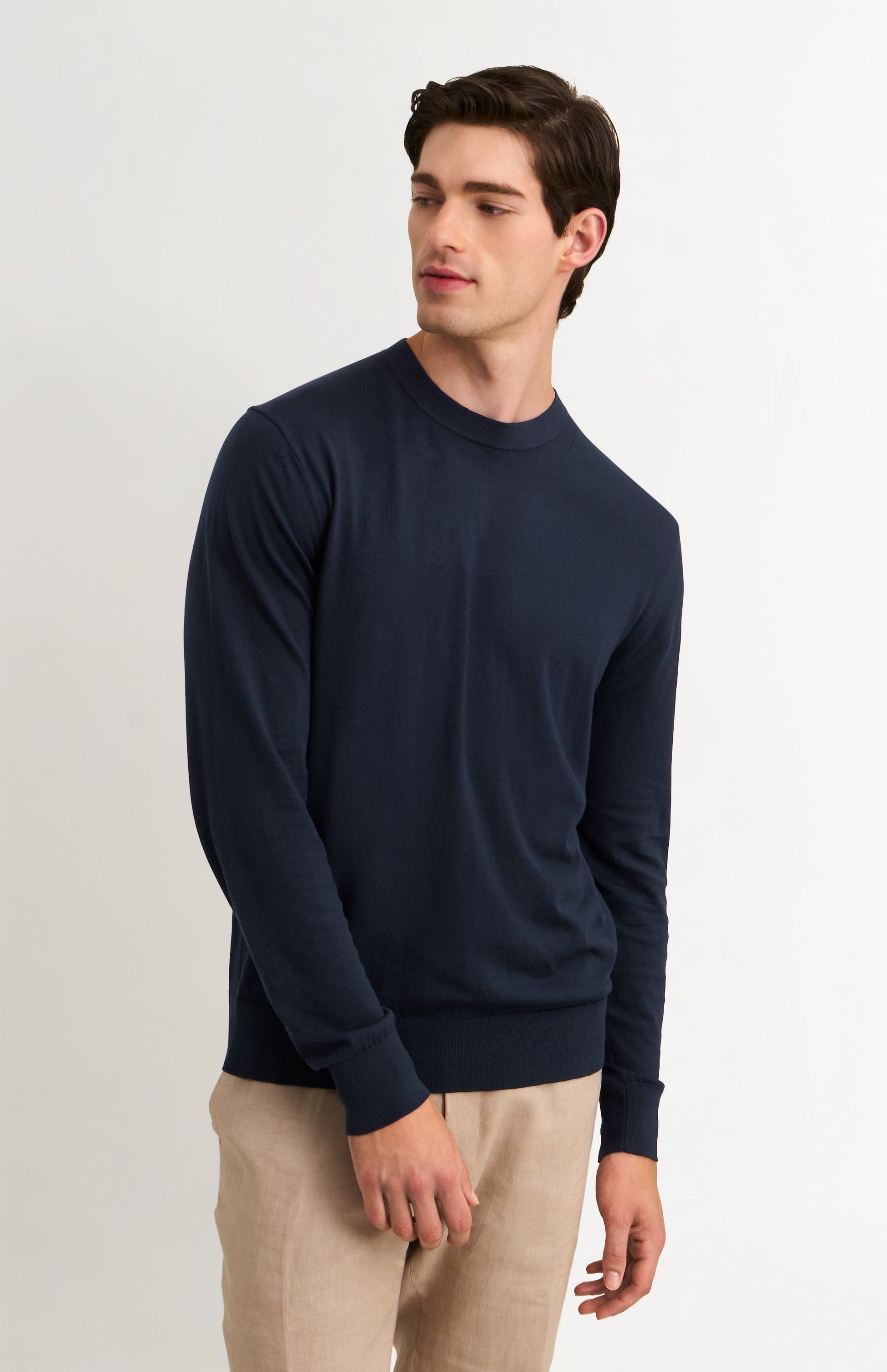 Men's Silk And Cotton Crew Neck Jumper In Navy