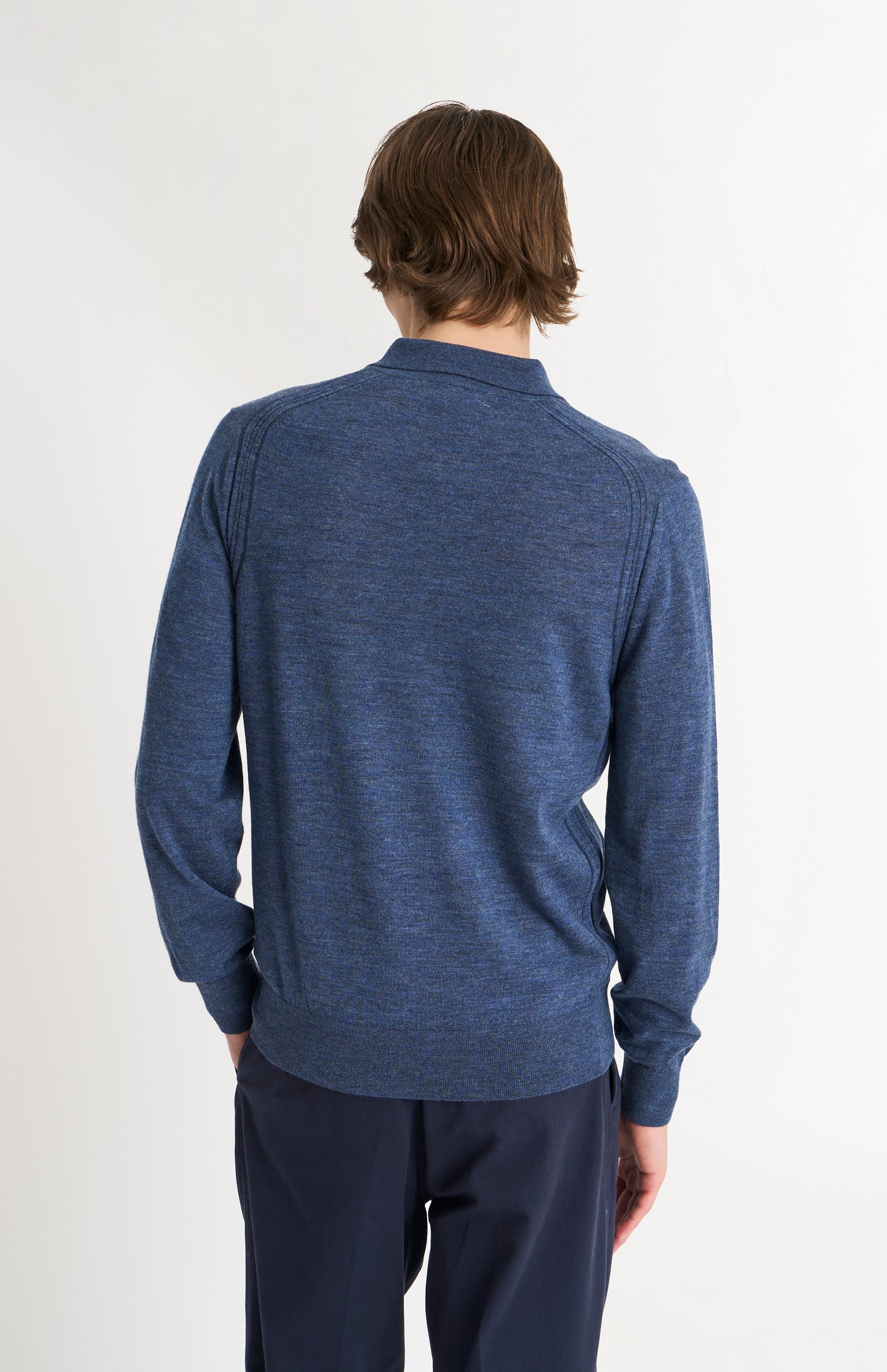 Pringle Men's Polo Shirt Extra Fine Merino Wool Jumper in Blue rear view