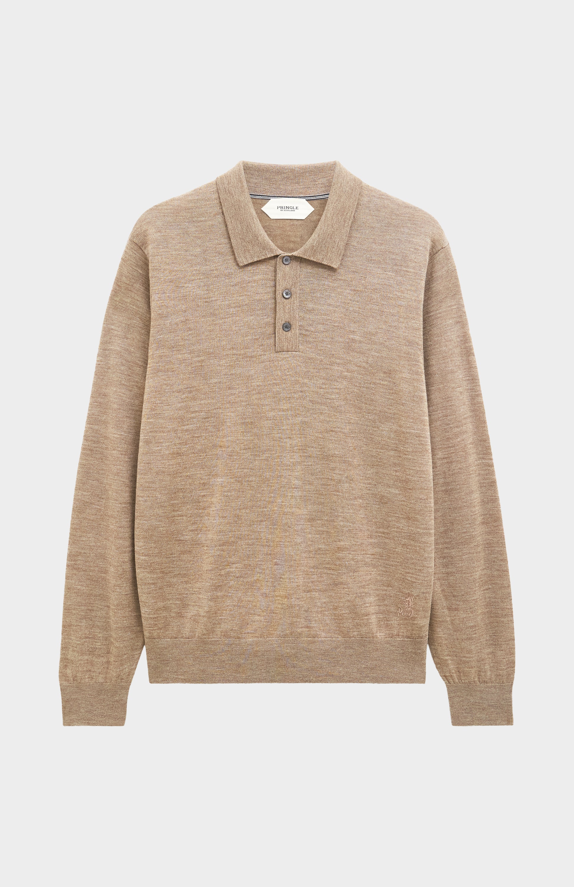 Pringle Men's Polo Shirt Extra Fine Merino Wool Jumper In Mushroom