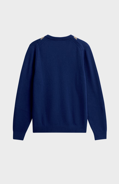 Men's Supersoft Lambswool V-neck Argyle Jumper In Royal Blue / Ecru / Camel