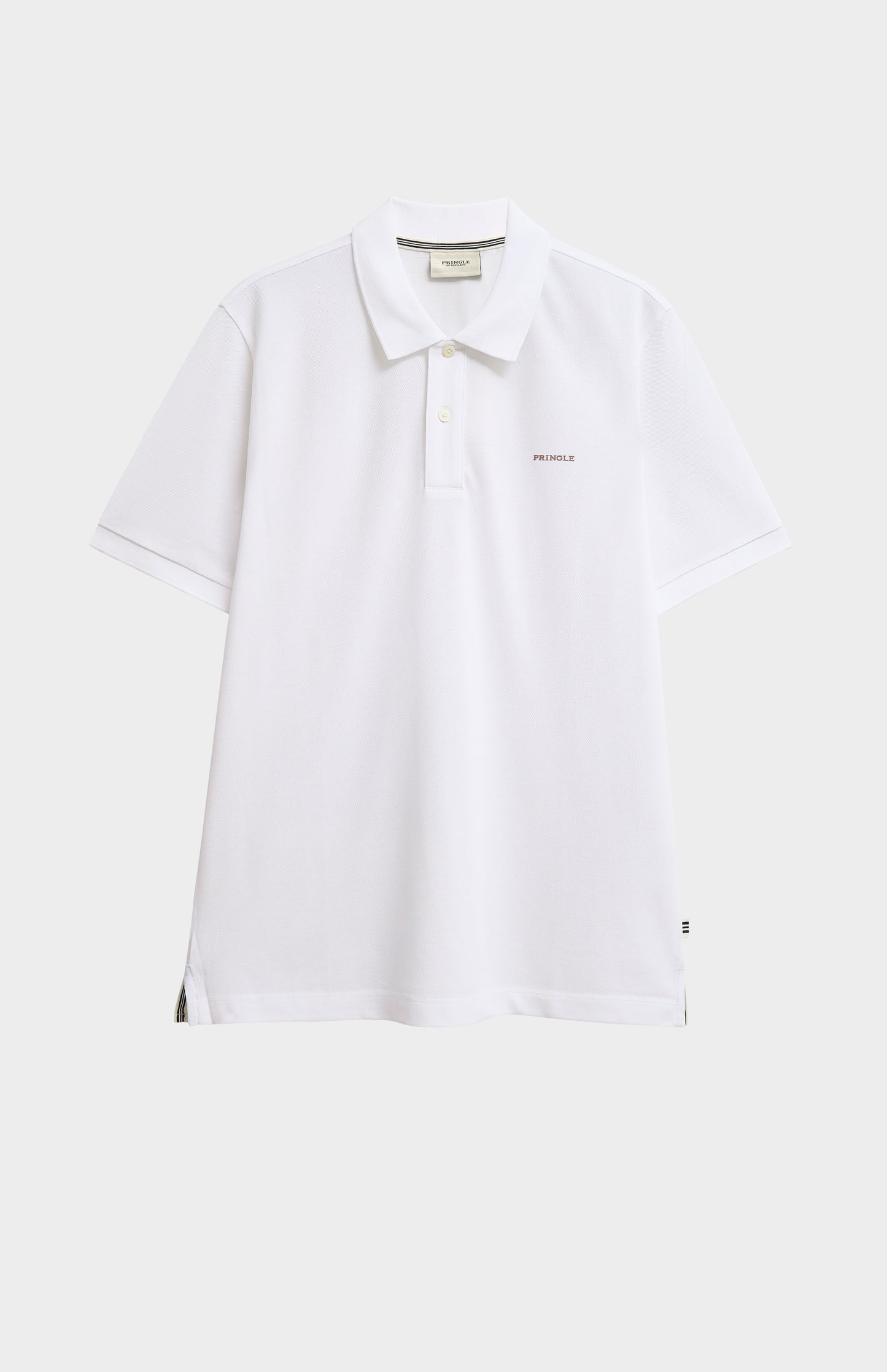 White polo shirt on a light gray background