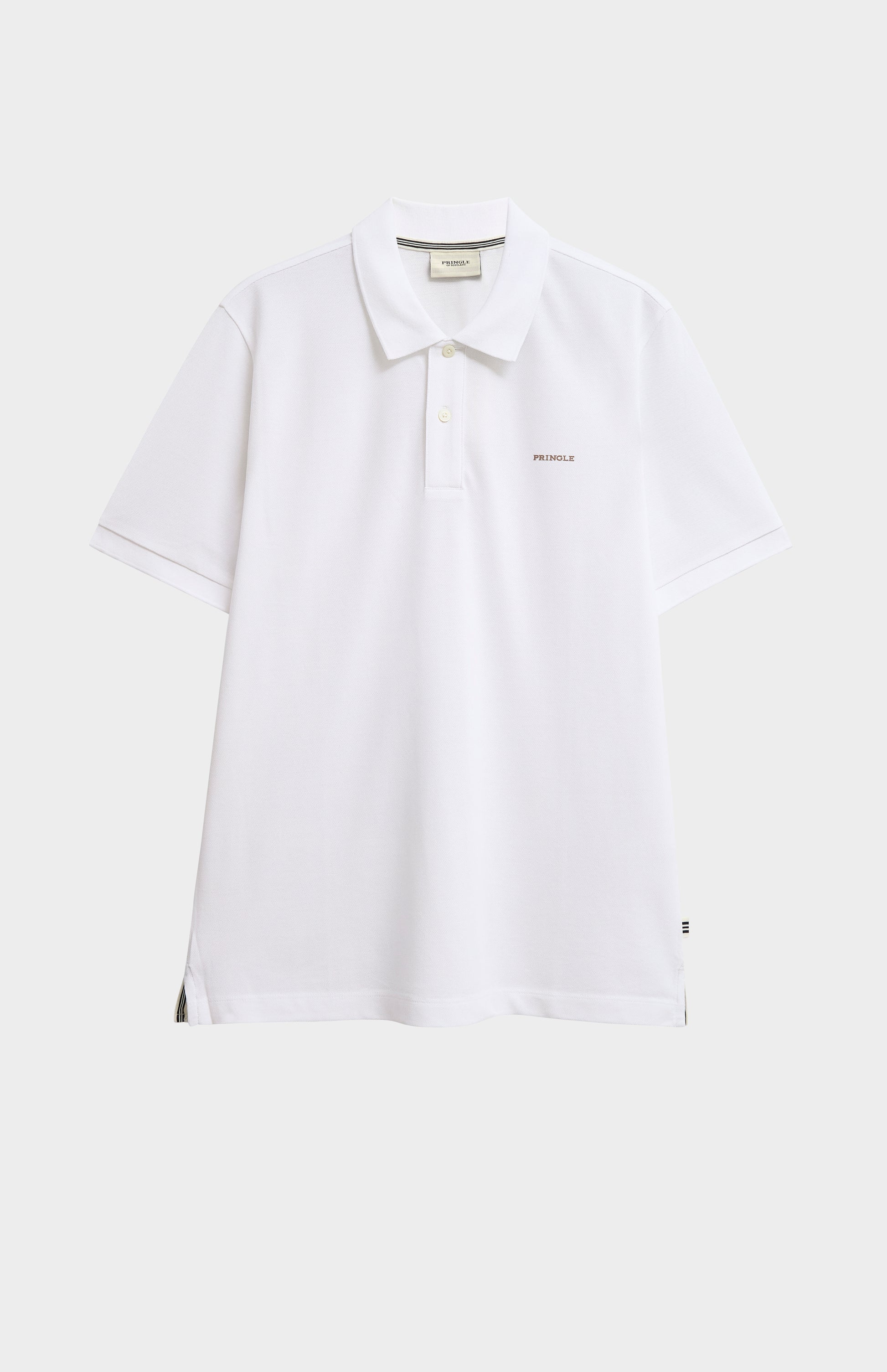 White polo shirt on a light gray background